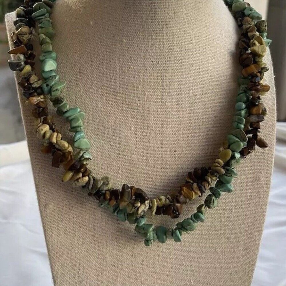 Vintage Native American Navajo Turquoise chunk Bead multi strand Necklace 21”